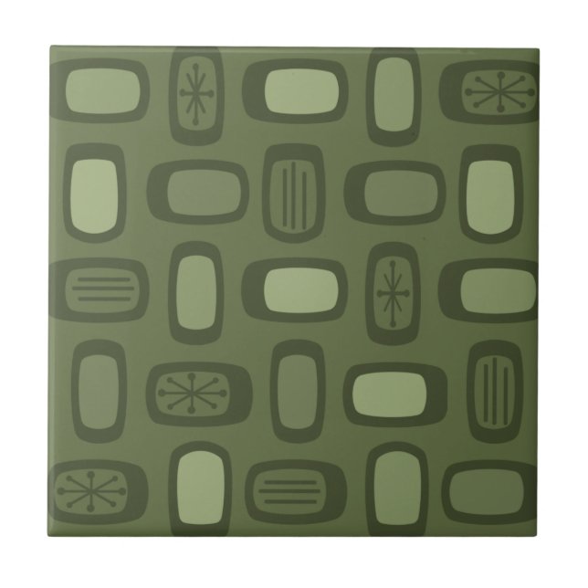 Carreau Rectangles arrondies MCM du milieu du siècle vert  (Devant)