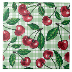 Carreau Red cherries on light green gingham