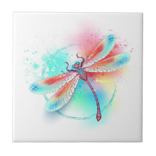 Carreau Red dragonfly on watercolor background
