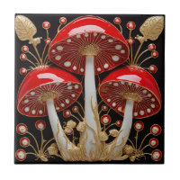 Red Gold Amanita Muscaria Mushroom 3D Effet