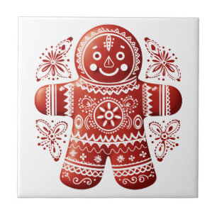 Carreau Red Holiday Gingerbread Man Scandinavian Folk Art
