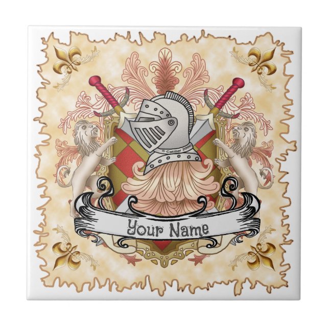 Carreau Red Knight Family Crest Nom (Devant)