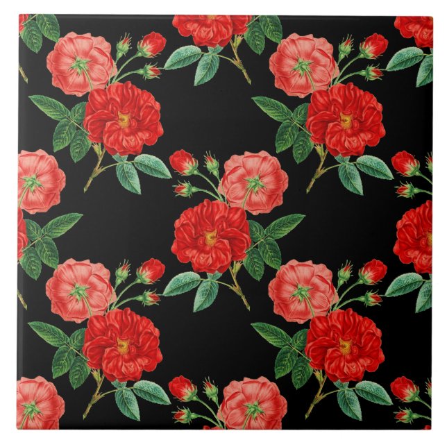 Carreau Red Roses, Black Background, (Devant)