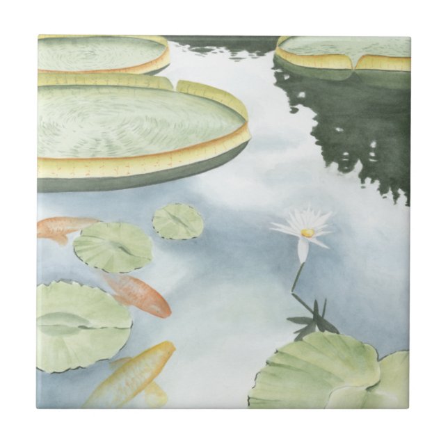 Carreau Réflexion de Koi Pond avec poissons et lys (Devant)