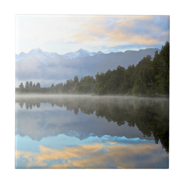 Carreau Réflexion des arbres du lac Misty Nature paisible (Devant)