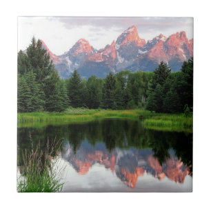 Carreau Réflexions grandes de Teton au-dessus de l'étang