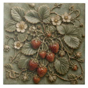 Carreau Relief Faux Botanique de Plante de Fraise Antique