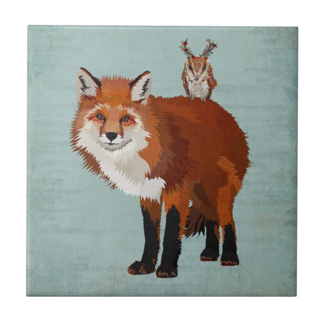 Carreau RENARD de MARS et tuile FLORALE de HIBOU d'ANTLER (Devant)