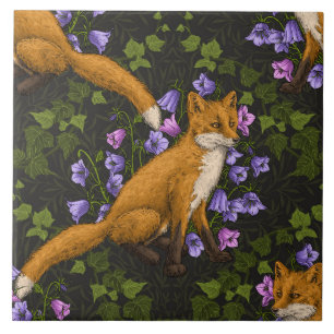 Carreau Renard, fleurs et lierre, vert, orange et viole