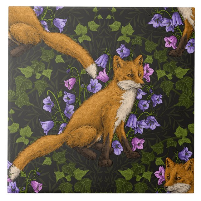 Carreau Renard, fleurs et lierre, vert, orange et viole (Devant)