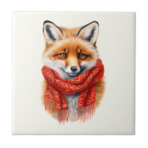 Carreau Renard mignon avec une écharpe rouge Image d'autom