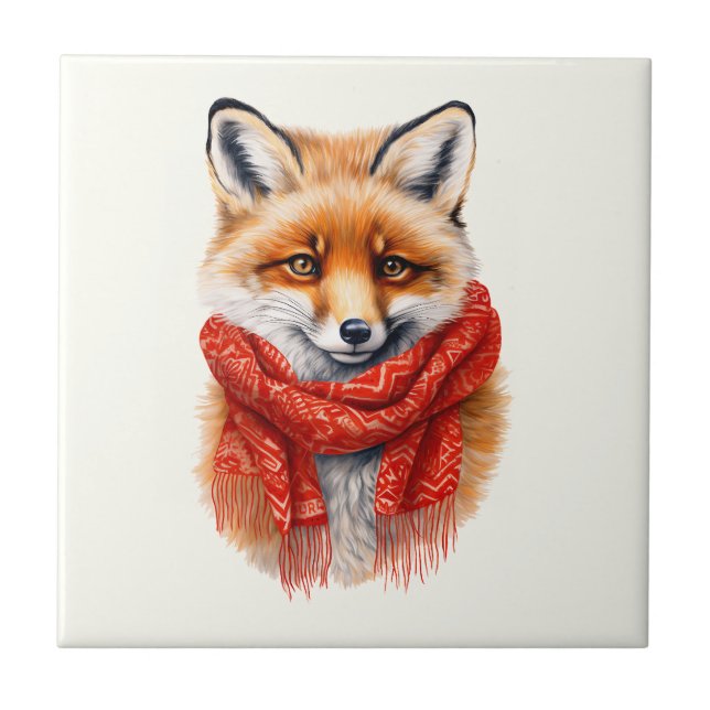Carreau Renard mignon avec une écharpe rouge Image d'autom (Devant)