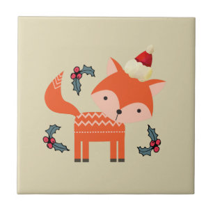 Carreau Renard Orange À Santa Hat Joli Noël Whimsical