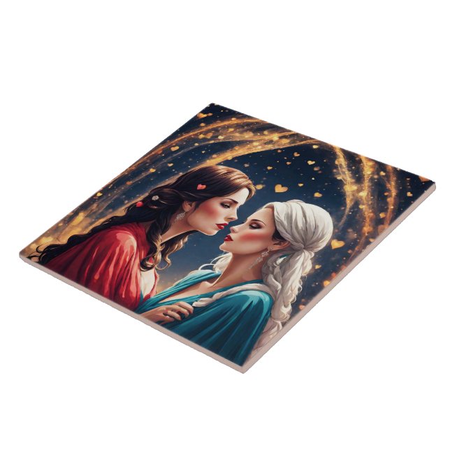 Carreau Rencontre romantique entre deux femmes élégantes (Côté)