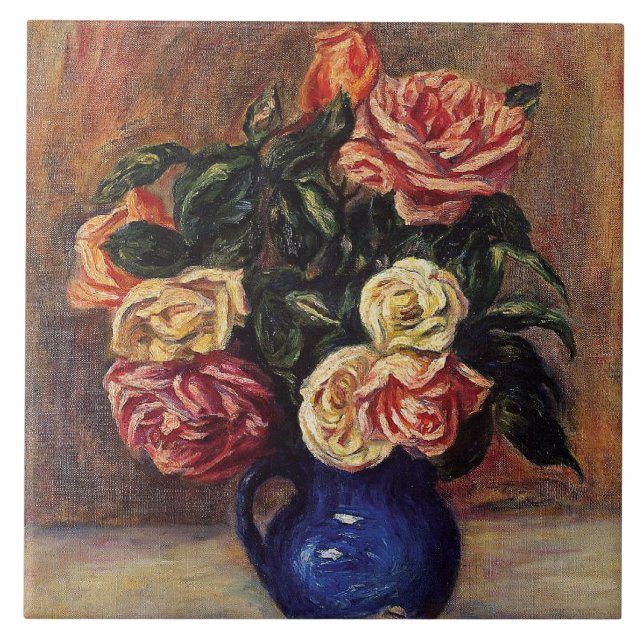 Carreau Renoir - Roses in a Blue Vase (Devant)