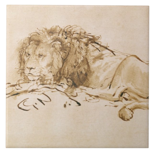 Carreau Repos de lion (à l'encre sur le papier) (Devant)