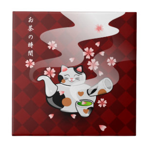 Carreau Repos de théière de chat de Maneki Neko Sakura d