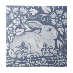 Carreau Repose Rabbit Bleu Blanc Botanique Dedham Delft