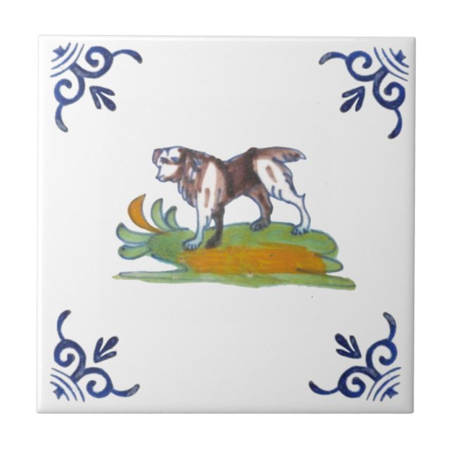 Carreau Repro 17th Century Delft Dog Tile à personnaliser (Devant)