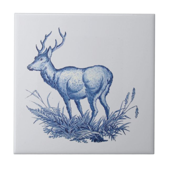 Carreau Repro 1876 Wedgwood Buck Deer avec Antlers Tile Bl (Devant)