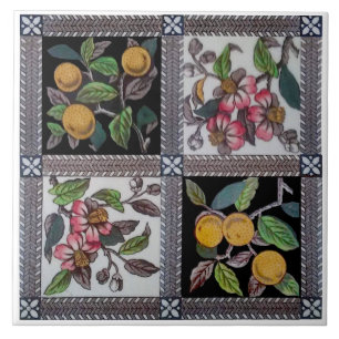 Carreau Repro 1880 Colorful Blossoms & Fruit Transware