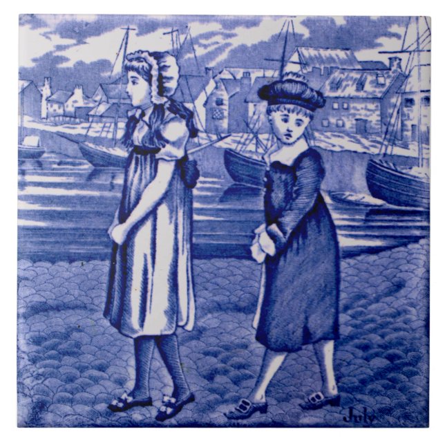 Carreau Repro 1885 Mois du calendrier bleu de Wedgwood Jui (Devant)
