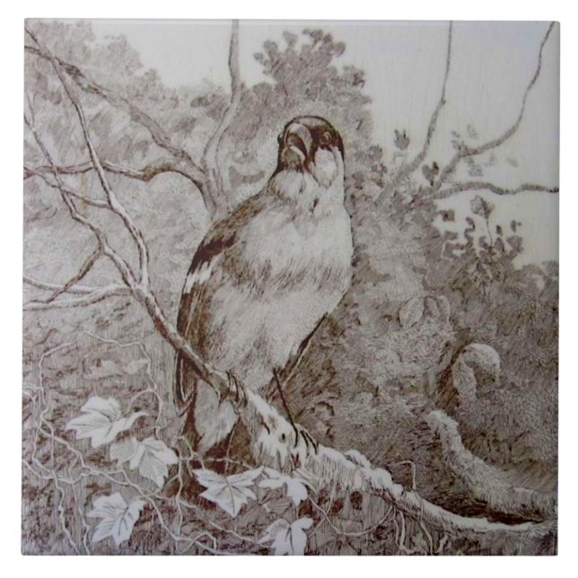 Carreau Repro 1886 Minton Sepia Transware Bird Art TIle (Devant)