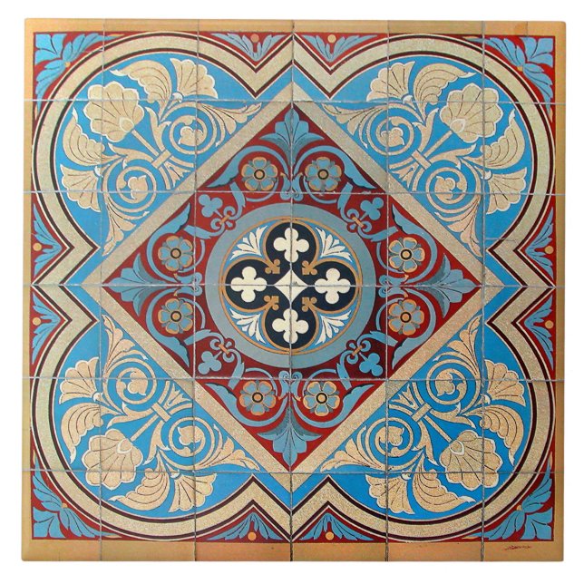 Carreau Repro Allemand Géométrique Art Nouveau Jugendstil  (Devant)
