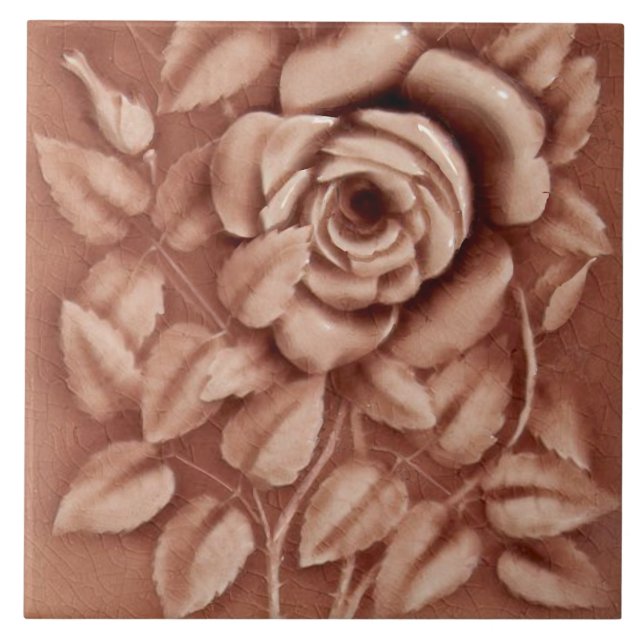 Carreau Repro Antique Mauve Majolica Rose Faux Relief (Devant)
