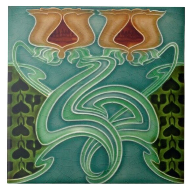 Carreau Repro Antique Richards Art Nouveau Floral Majolica (Devant)