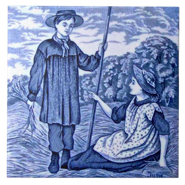 Carreau Repro Antique Wedgwood Blue Calendar Series Juin (Devant)