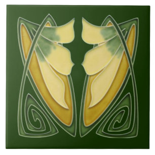 Carreau Repro Art Nouveau Dk Green c1900 Floral