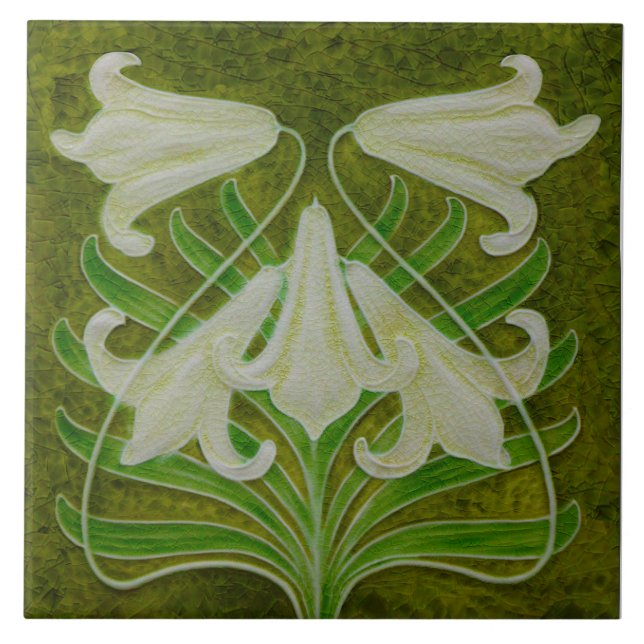 Carreau Repro Art Nouveau Lily de Pâques sur vert pâté (Devant)