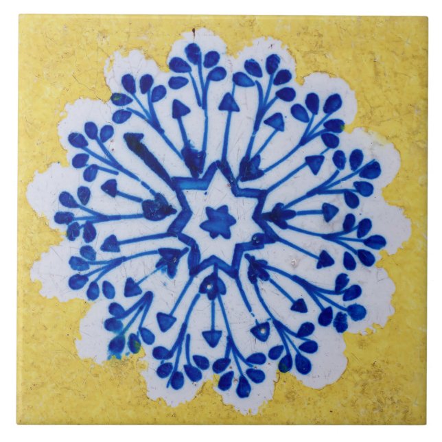 Carreau Repro Azulejos Portugais Floral Jaune Bleu Blanc (Devant)