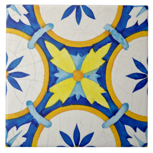 Carreau Repro Azulejos Portugais Géométrique Jaune Bleu 