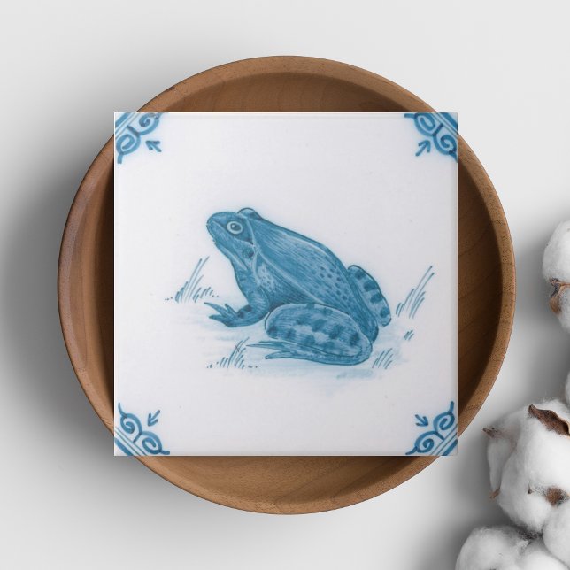 Carreau Repro Blue et White Frog Delft (Repro Blue and White Frog Delft Tile)