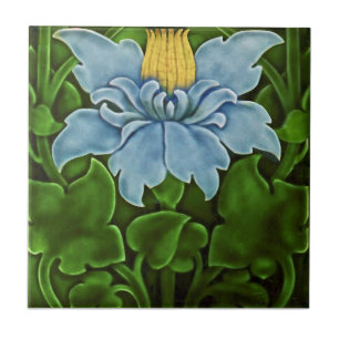 Carreau Repro c1900 Faux Relief Art Nouveau Majolica Flora