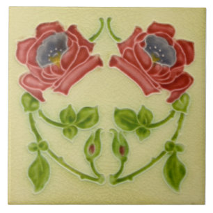 Carreau Repro c.1900 Majolica colorée Art Nouveau Floral