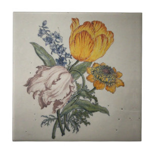 Carreau Repro Delft Blue Floral Tulip Tile