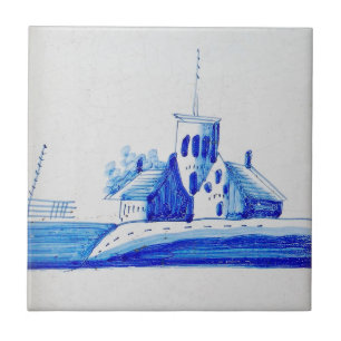 Carreau Repro Delft chapelle hollandaise bleue et blanche 