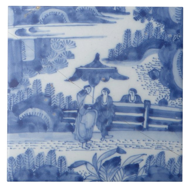Carreau Repro Delft Tile Chinoiserie Découpage Bleu Blanc (Devant)