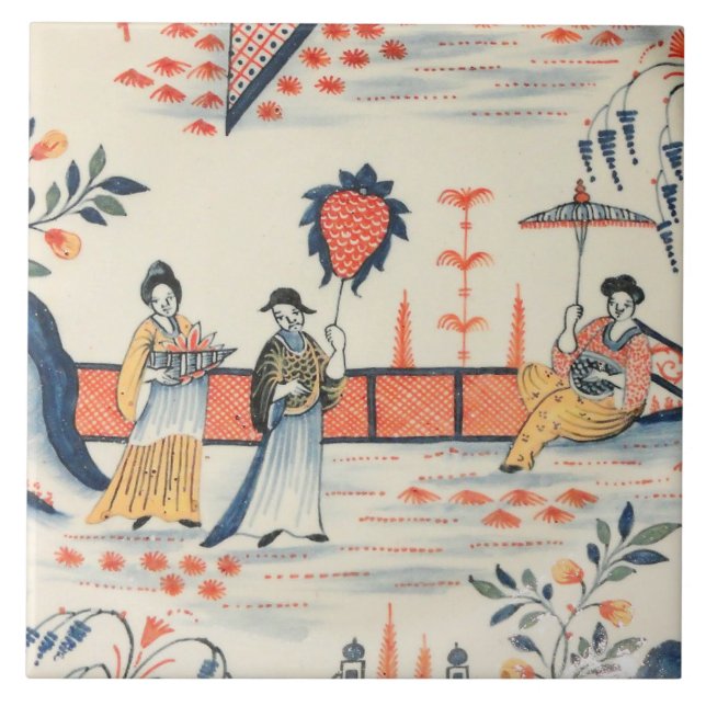 Carreau Repro Delft Tile Chinoiserie Scène pittoresque (Devant)
