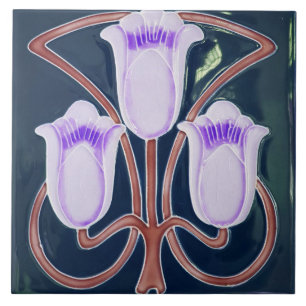 Carreau Repro Edwardian Art Nouveau Blue Tulip Floral