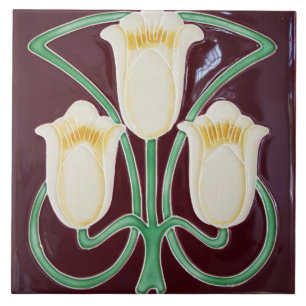 Carreau Repro Edwardian Art Nouveau Red Tulip Floral