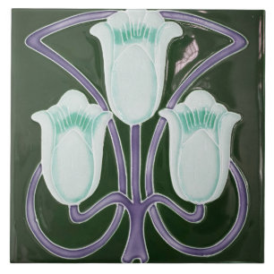 Carreau Repro Edwardien Art Nouveau Green Tulip Floral Til