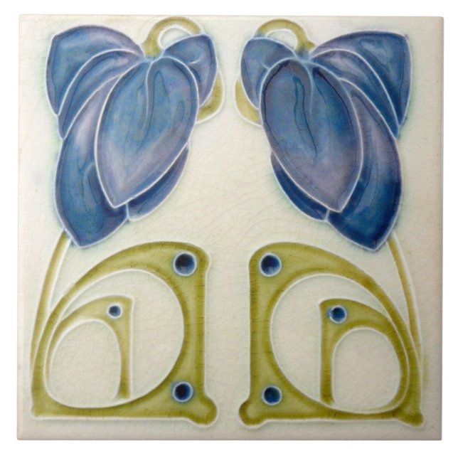 Carreau Repro German Jugendstil Art Nouveau Floral Bleu (Devant)