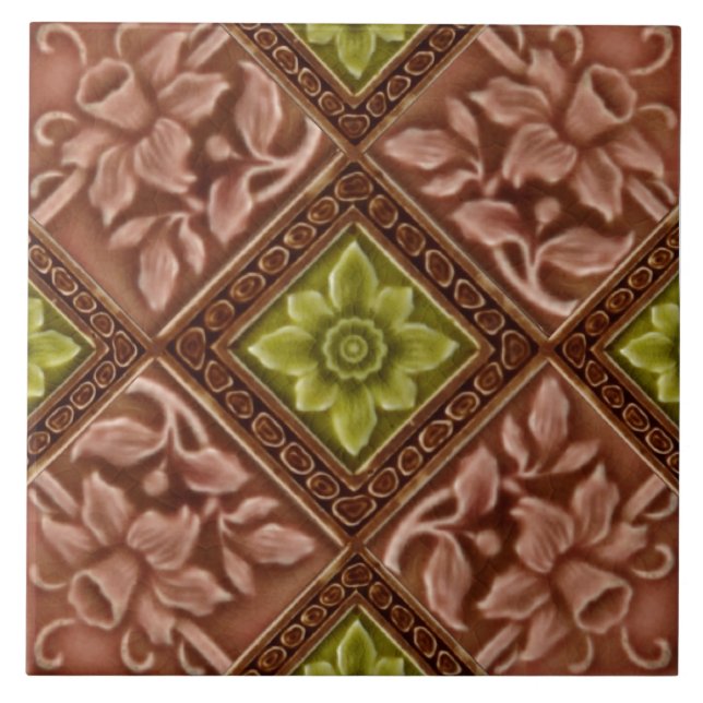 Carreau Repro Malkin Floral Daffodils Geometric Majolica (Devant)