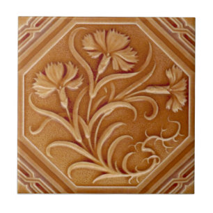 Carreau Repro Minton 1880 Carnation Art Nouveau Majolica