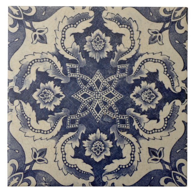 Carreau Repro Portugais bleu géométrique Azulejos Floral (Devant)
