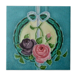 Carreau Repro Richards Roses victoriens Wreath Majolica